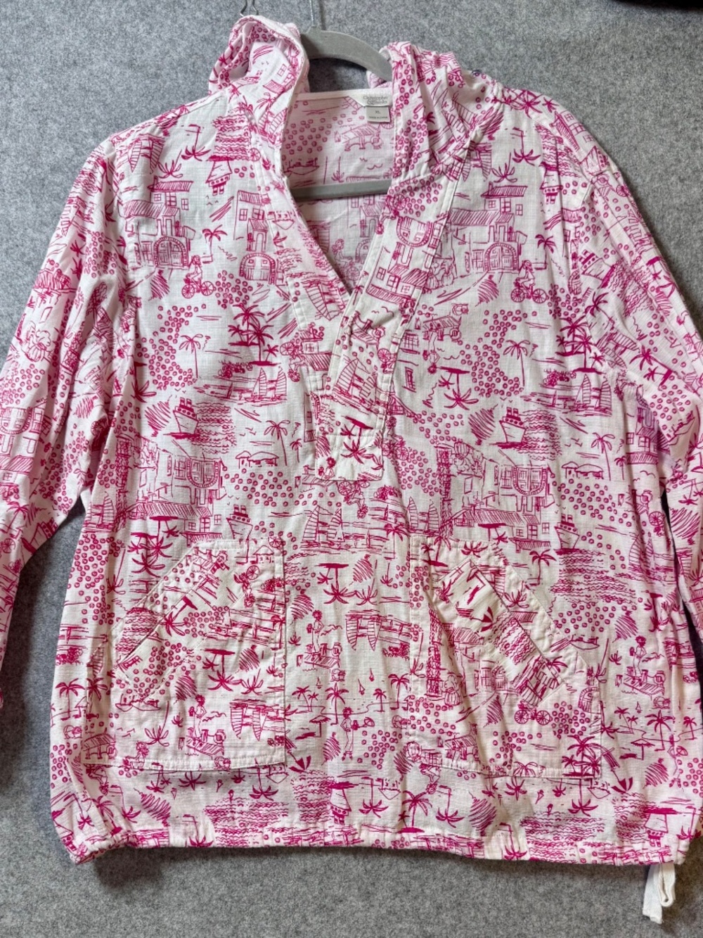 Christopher & Banks XL Pink Coastal Print Hooded Cotton Pullover Top - Picture 2 of 11